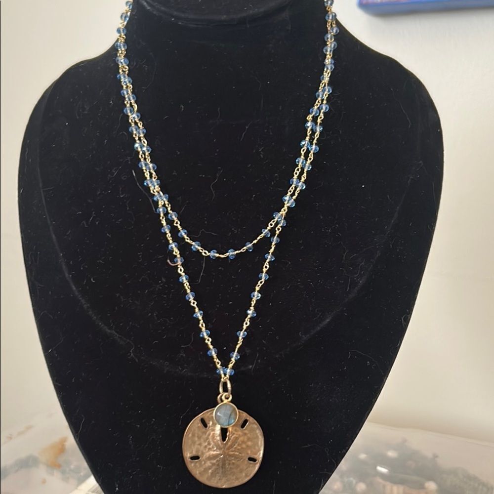Elegant Gold and Blue Sand dollar Pendant Necklace